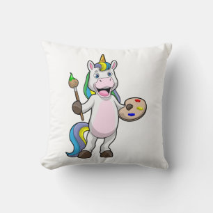 Unicorn at Painting with Brush & Colour Cushion