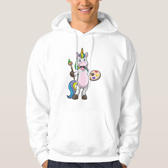 Unicorn at Painting with Brush & Colour Hoodie (Front)