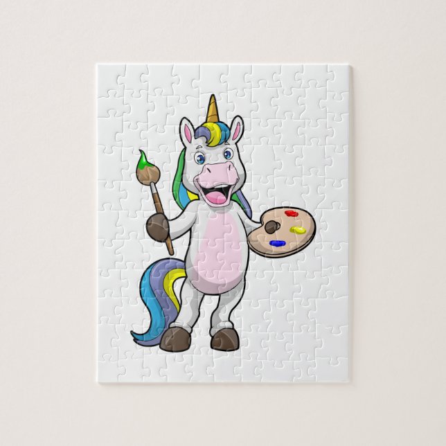 Unicorn at Painting with Brush & Colour Jigsaw Puzzle (Vertical)