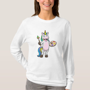 Unicorn at Painting with Brush & Colour T-Shirt