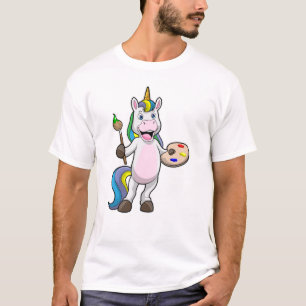 Unicorn at Painting with Brush & Colour T-Shirt