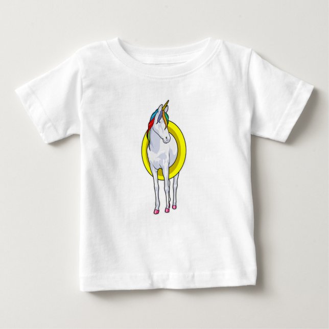 Unicorn at Swimming with Swim ring Baby T-Shirt (Front)