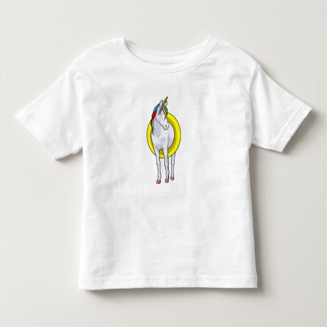 Unicorn at Swimming with Swim ring Toddler T-Shirt (Front)