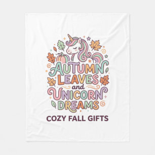 Unicorn Autumn Leaves and Unicorn Dreams Bold Typo Fleece Blanket