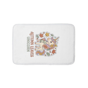 Unicorn Autumn Leaves Unicorn Graphic Design Merch Bath Mat