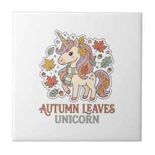 Unicorn Autumn Leaves Unicorn Graphic Design Merch Ceramic Tile