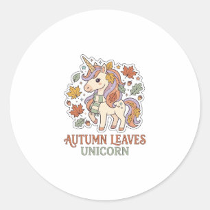 Unicorn Autumn Leaves Unicorn Graphic Design Merch Classic Round Sticker