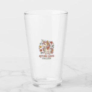 Unicorn Autumn Leaves Unicorn Graphic Design Merch Glass