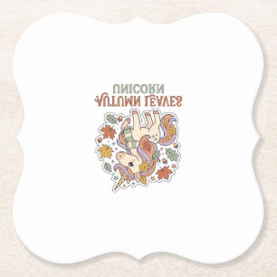 Unicorn Autumn Leaves Unicorn Graphic Design Merch Paper Coaster