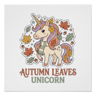 Unicorn Autumn Leaves Unicorn Graphic Design Merch Poster