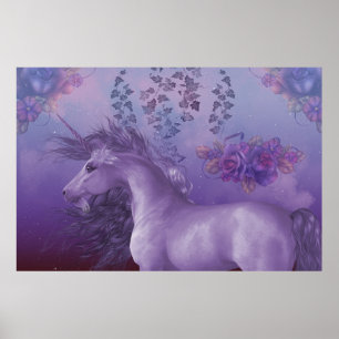 Unicorn Autumn Roses Poster