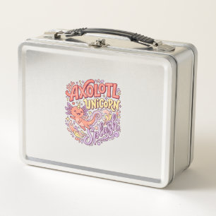 Unicorn Axolotl Unicorn Splash Whimsical White Bac Metal Lunch Box