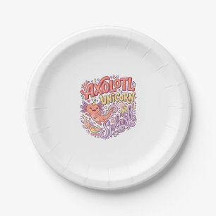 Unicorn Axolotl Unicorn Splash Whimsical White Bac Paper Plate