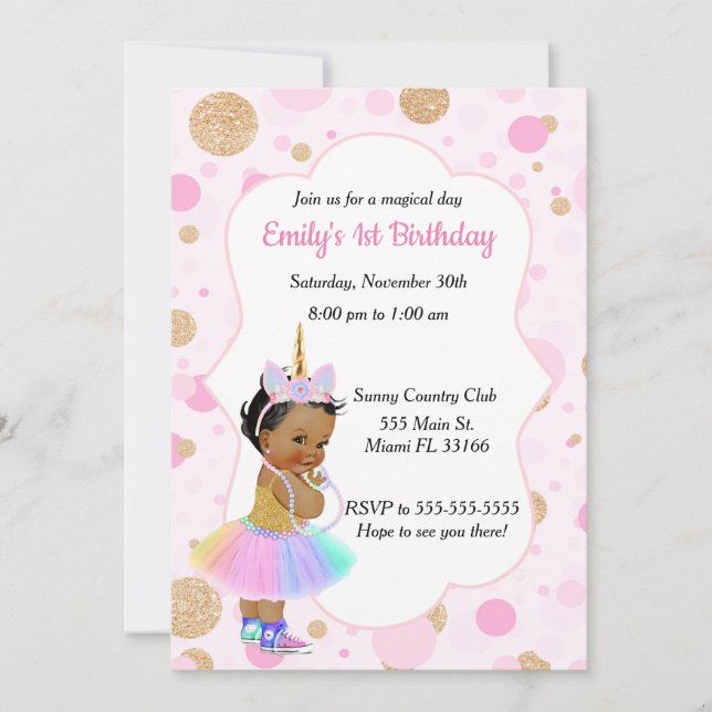 Unicorn Baby 1st Birthday Invitation 3 (Front)