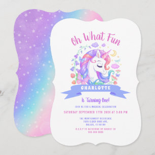Unicorn Baby 1st Birthday Magical Rainbow Party Invitation