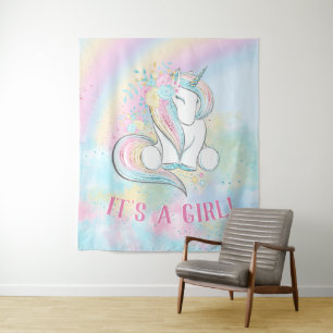 Unicorn Baby Girl Shower Backrop Banner Tapestry