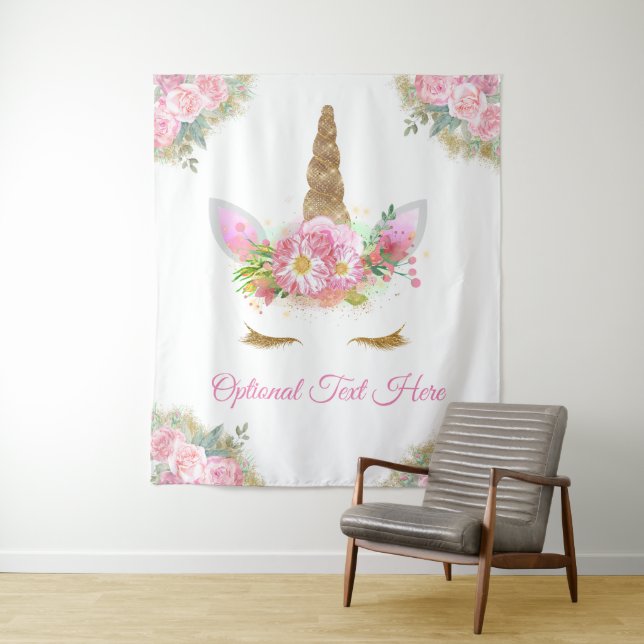Unicorn Baby Shower Backdrop Tapestry (In Situ)
