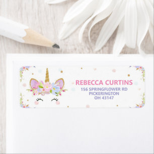 Unicorn Baby Shower Birthday Party Return Address Return Address Label