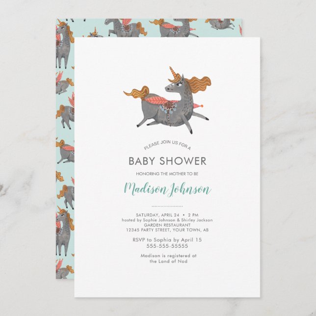 Unicorn | Baby Shower | Blue | Invitation (Front/Back)