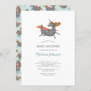 Unicorn   Baby Shower   Blue   Invitation