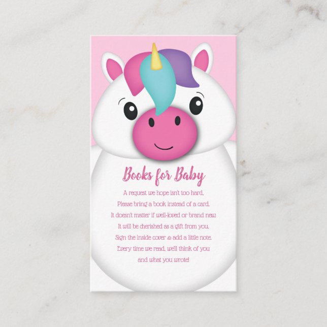 Unicorn Baby Shower Books for Baby Enclosure Card (Front)