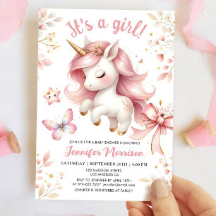 Unicorn Baby Shower Girl Floral Blush Pink Unicorn Invitation