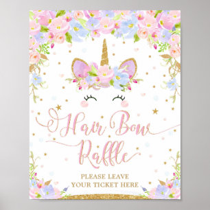 Unicorn Baby Shower Hair Bow Raffle Sign Poster