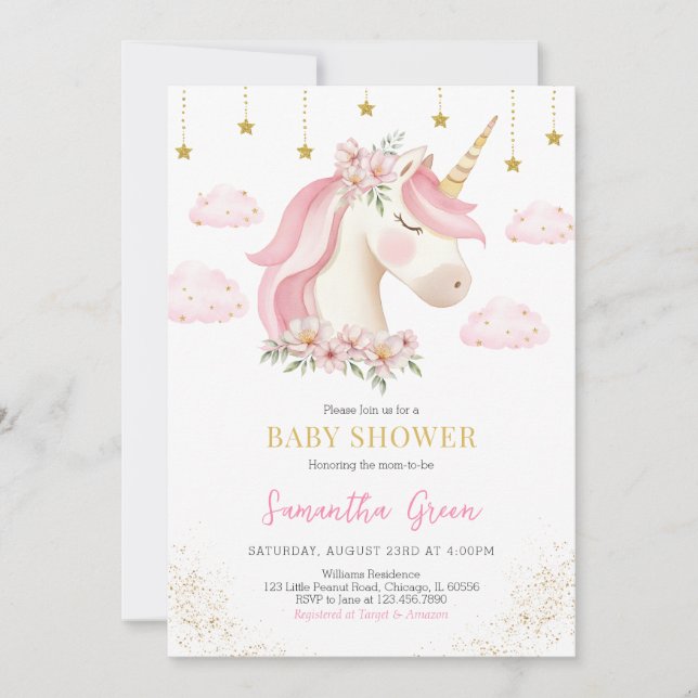 Unicorn Baby Shower Invitation (Front)