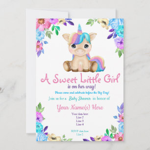 Unicorn Baby Shower invitation, Floral Invitation