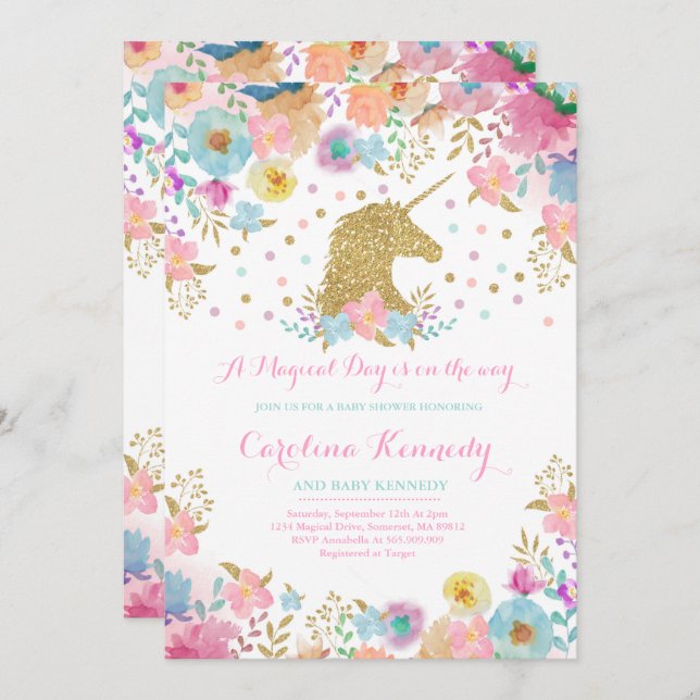 Unicorn Baby Shower Invitation Magical Baby Shower (Front/Back)