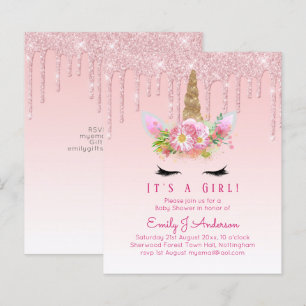Unicorn Baby Shower Invitation Pink Girls Cute