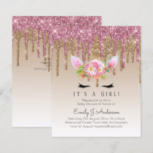 Unicorn Baby Shower Invitation Pink Girls Cute