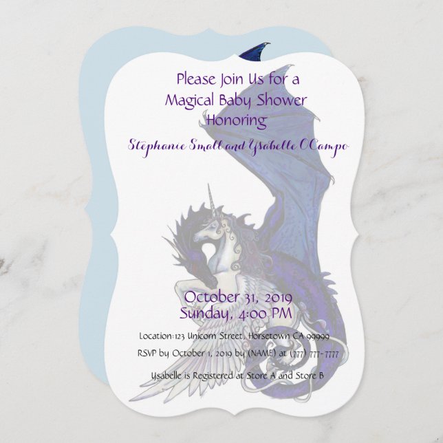 Unicorn Baby Shower Invitation Red Dragon (Front/Back)