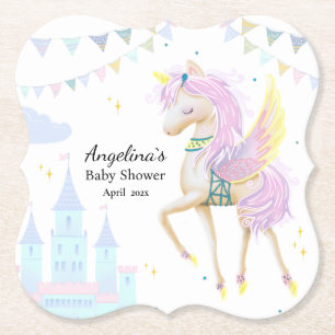 Unicorn Baby Shower Paper Coaster. Coaster