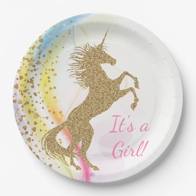 Unicorn Baby Shower Paper Plates (Front)