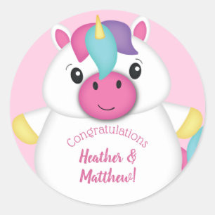 Unicorn Baby Shower Pink Classic Round Sticker