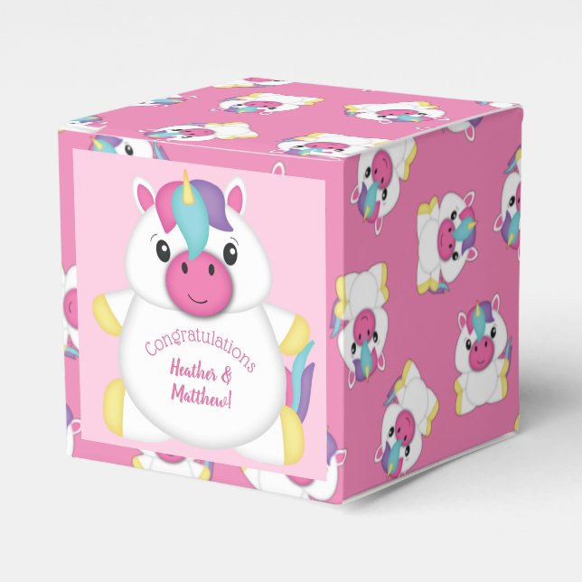 Unicorn Baby Shower Pink Favour Box (Front Side)