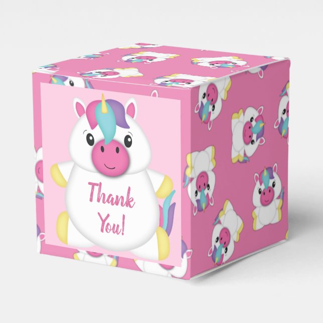 Unicorn Baby Shower Pink Favour Box (Front Side)