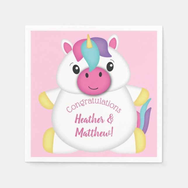 Unicorn Baby Shower Pink Napkin (Front)