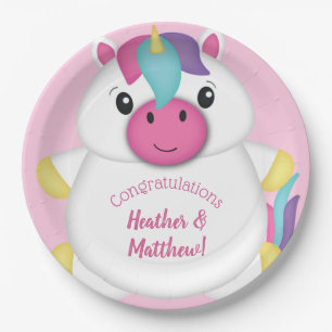 Unicorn Baby Shower Pink Paper Plate