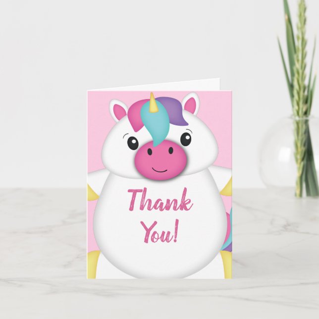 Unicorn Baby Shower Pink Thank You Card (Front)