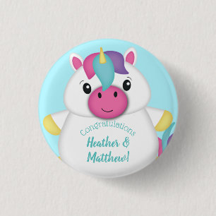 Unicorn Baby Shower Teal 3 Cm Round Badge