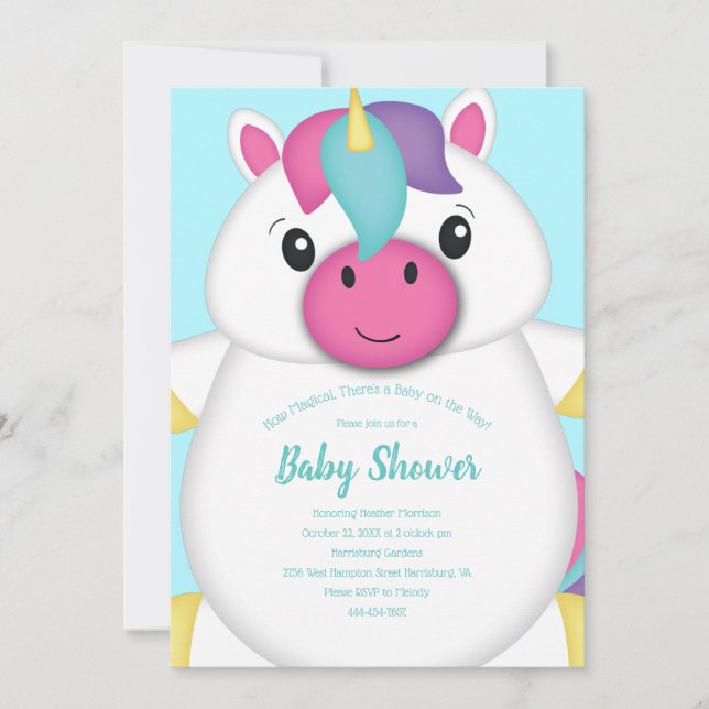 Unicorn Baby Shower Teal Invitation (Front)