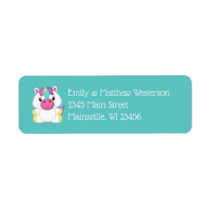 Unicorn Baby Shower Teal Return Address Label