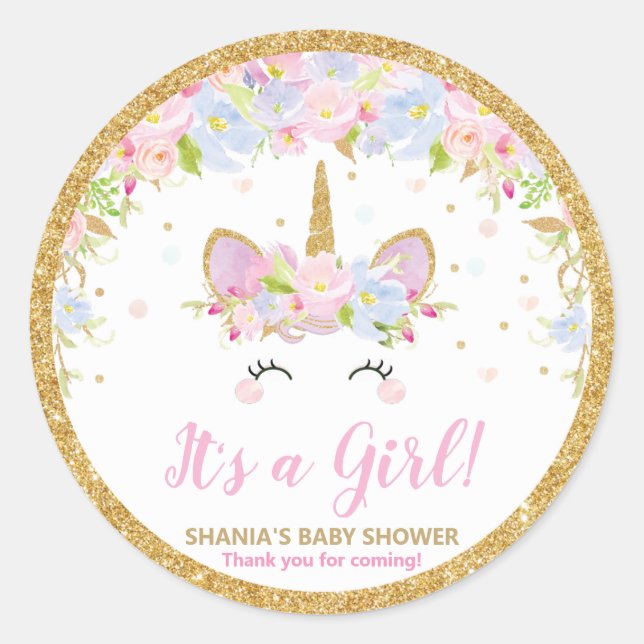 Unicorn Baby Shower Thank You Favour Sticker Label (Front)