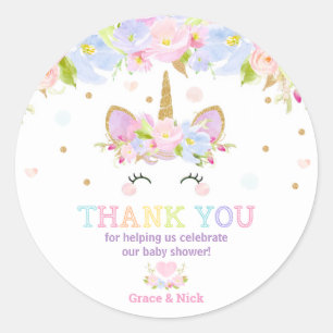 Unicorn Baby Shower Thank You Favour Sticker Label