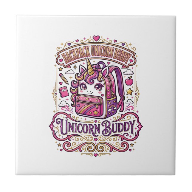 Unicorn Backpack Unicorn Buddy Stylish Merch Desig Ceramic Tile (Front)