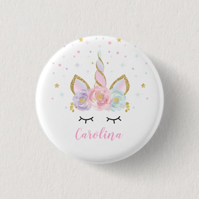 Unicorn Badge Unicorn Favour Party Pin Pink & Gold (Front)