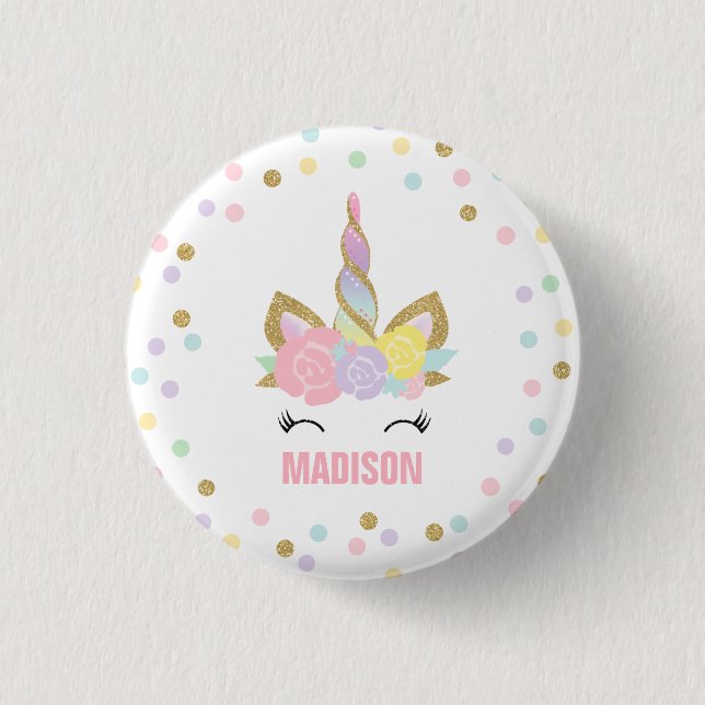 Unicorn Badge Unicorn Favour Party Pin Pink & Gold (Front)