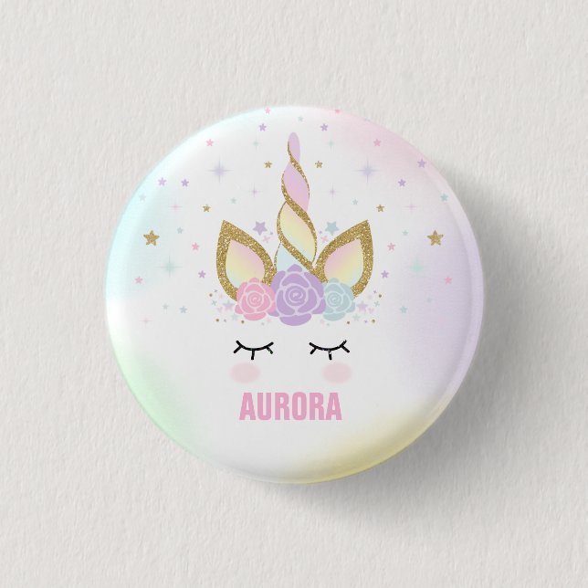 Unicorn Badge Unicorn Favour Party Pin Pink & Gold (Front)